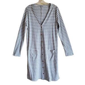 JODIFL Women's M Duster Cardigan Button Up V Neck Gray White Striped Bust 38"